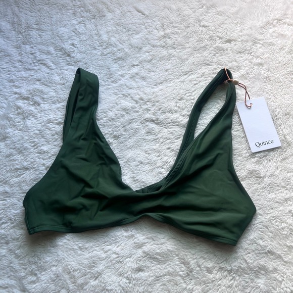 Quince Other - Quince Women's Recycled Polyamide V-Neck Bikini Top Dark Green ATG001 Medium NWT
